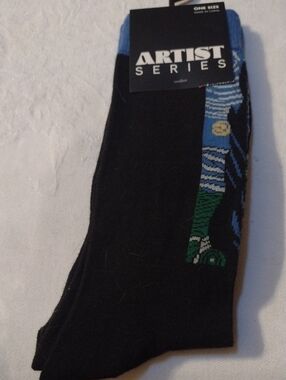 Black Crew Socks with Blue & Green Accent Design